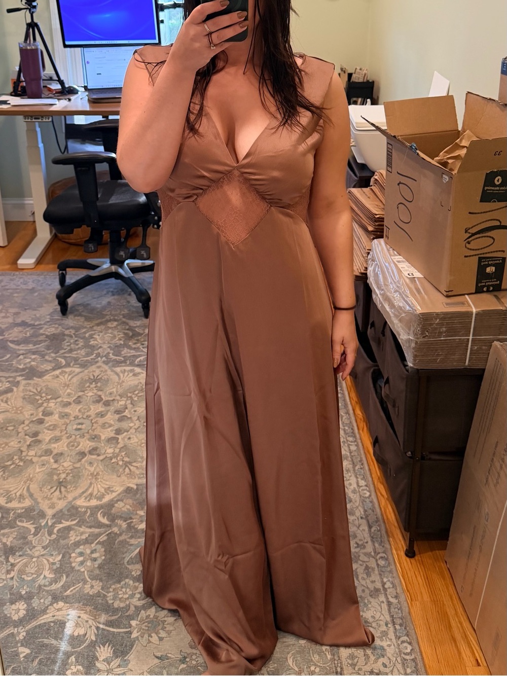 Sabo Skirt Satin Maxi Dress in Brown